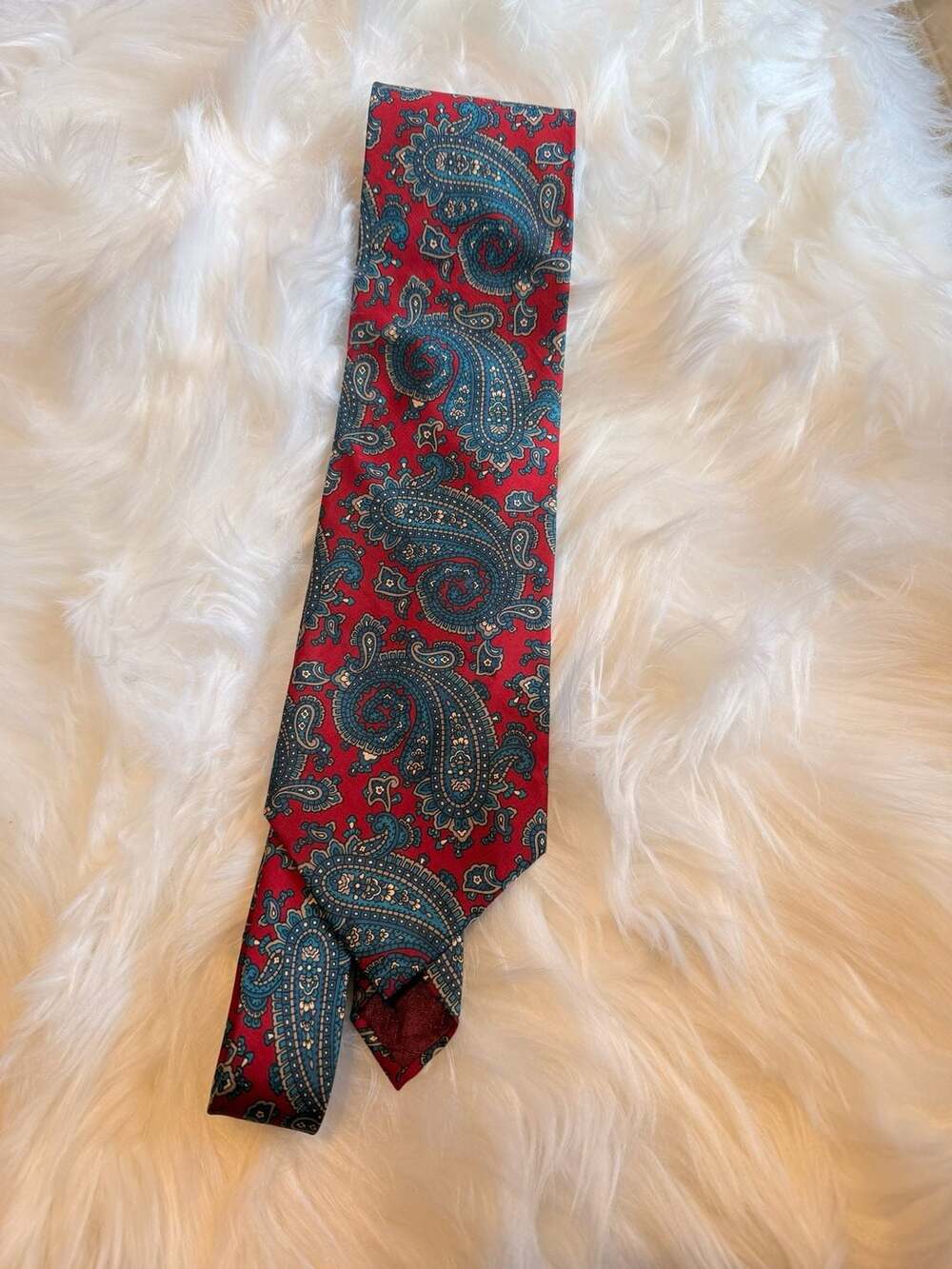 Christian Dior Monsieur Vintage Red and Blue Paisley Silk Necktie
